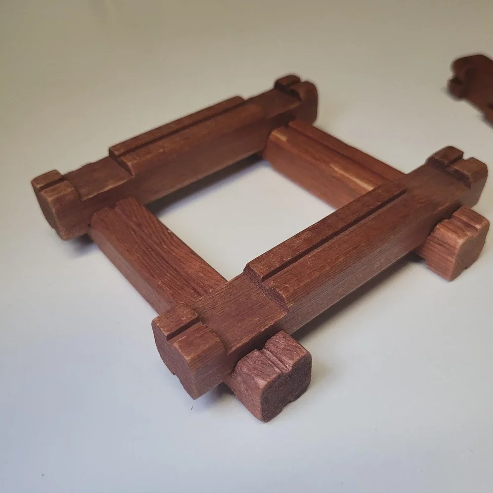 Vintage Lincoln Logs Replacement Square 9 Piece Set Dark Brown Wood 4.5 Inch‎